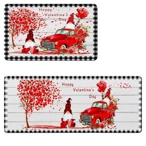 Happy Valentine's Day Gnomes Truck Buffalo Plaid Kitchen Runner Rugs Set Of 2